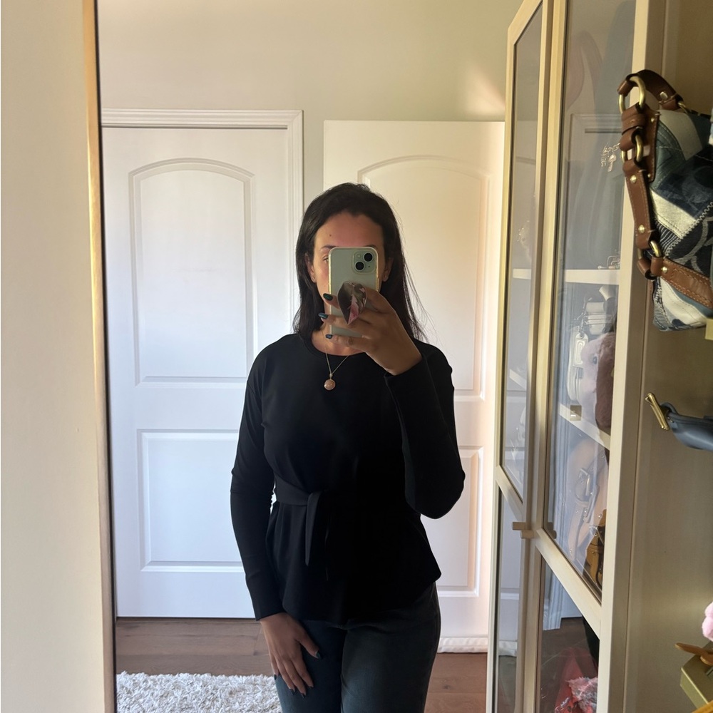 Express Black Long Sleeve Top with Tie Detail